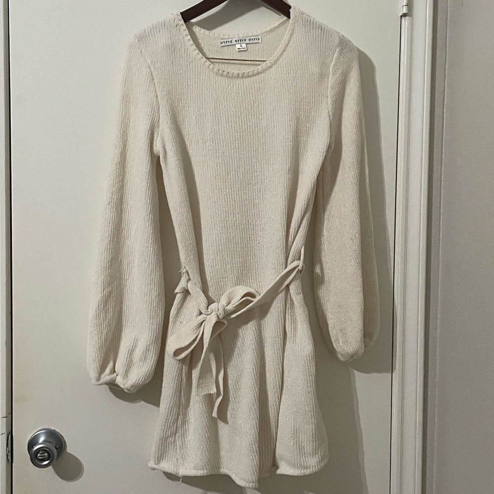 HYFVE Cream Ribbed Knit Belted Mini Dress Small